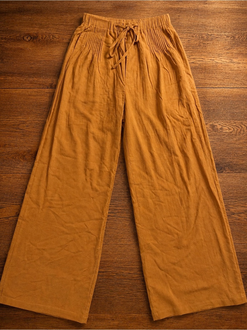 Women’s Small Wide Leg Rayon Pull-On Pants Tan/Camel Drawstring Pockets